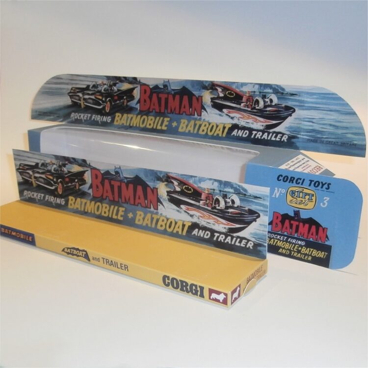 Corgi Toys Gift Set  3 Batman Batmobile & Batboat 1st Issue Repro Box w. Picture Tray - Image 4