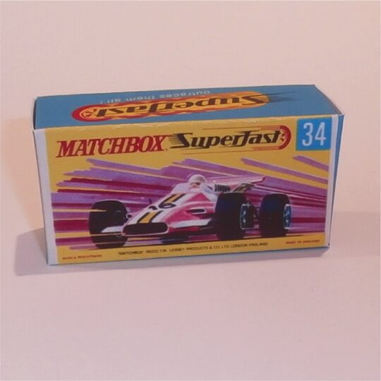 Matchbox Lesney Superfast 34 e Formula 1 Racing Car G Style Repro Box