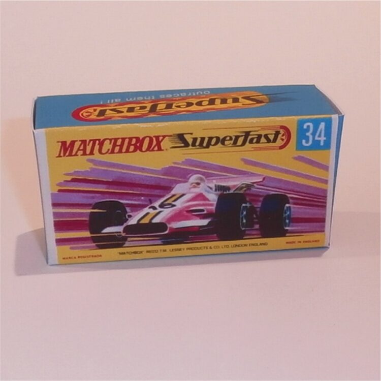 Matchbox Lesney Superfast 34 e Formula 1 Racing Car G Style Repro Box