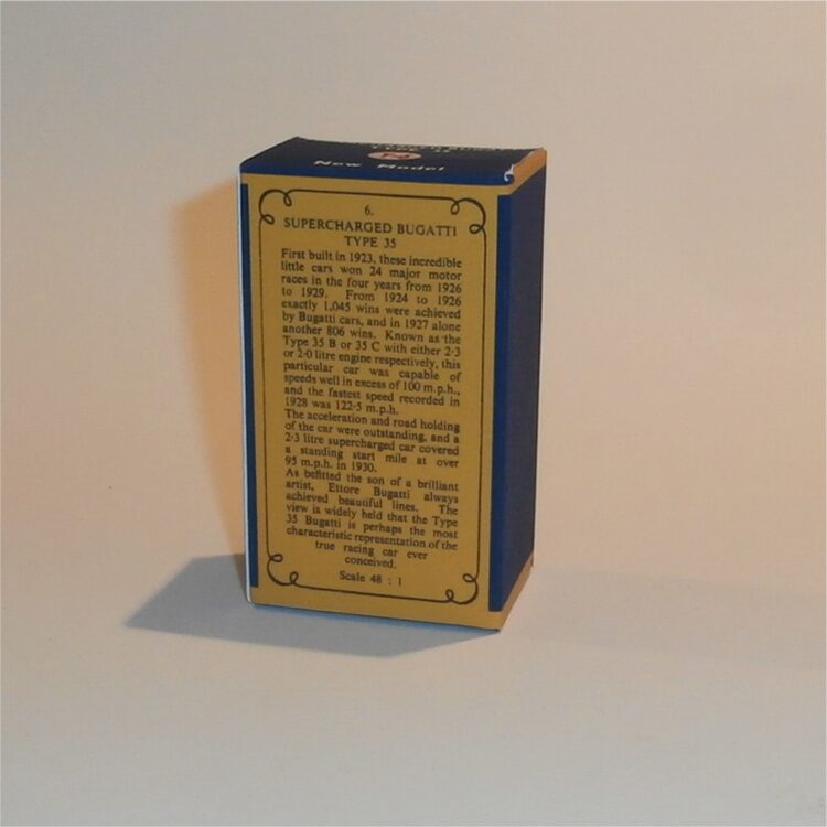 Matchbox Lesney Yesteryear 6 b 1926 Type 35 Bugatti C Style Repro Box - Image 3