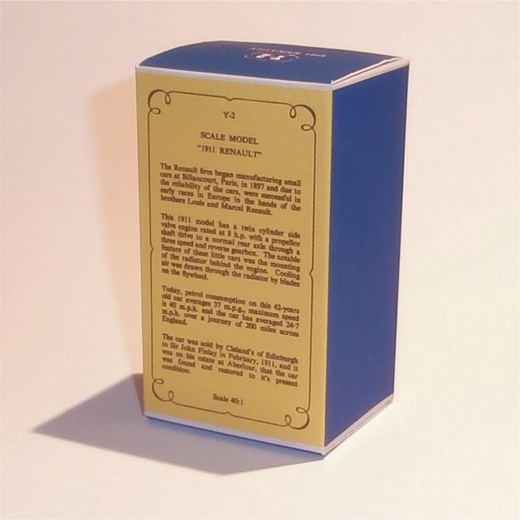 Matchbox Lesney Yesteryear 2 b Renault 1911 D1 Style Repro Box - Image 2