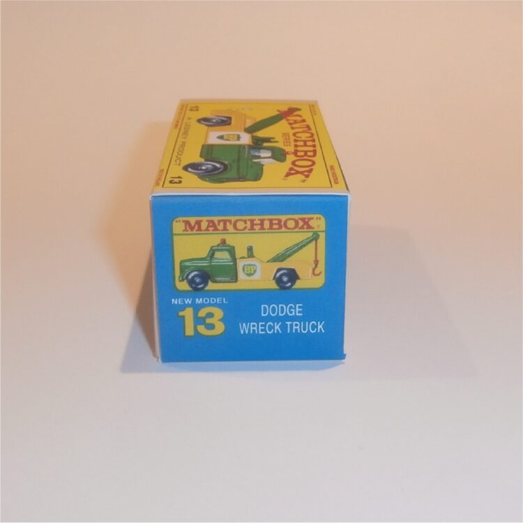 Matchbox Lesney 13d Dodge Wrecker Rare Green Cab E Style Repro Box - Image 3