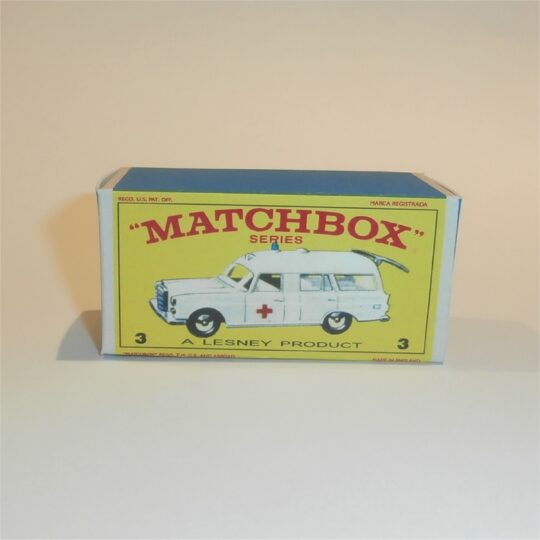 Matchbox Lesney  3c Mercedes Benz Ambulance E Style Repro Box