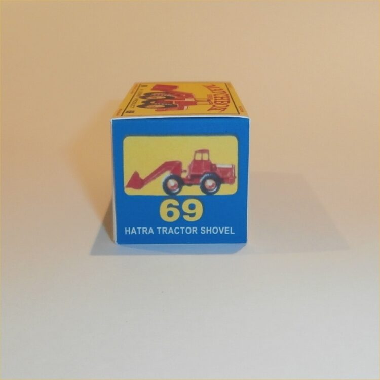 Matchbox Lesney 69 b3 Hatra Tractor Shovel Orange Yellow Hubs E Style Repro Box - Image 3