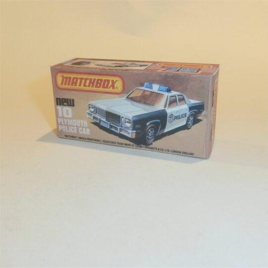 Matchbox Lesney Superfast 10 g Plymouth Police Car K Style Repro Box