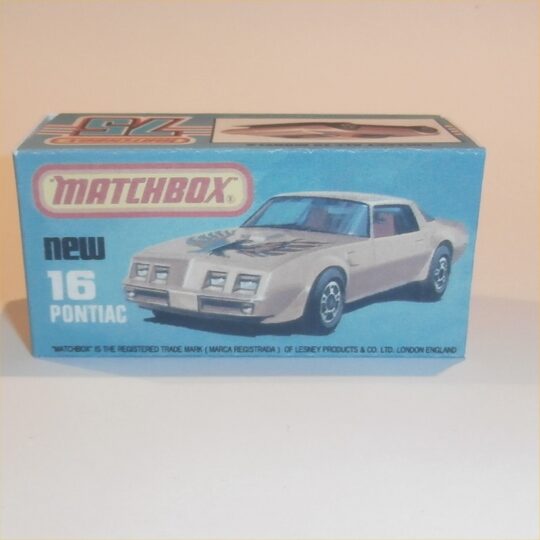 Matchbox Lesney Superfast 16 g Pontiac Firebird Trans Am K Style Repro Box