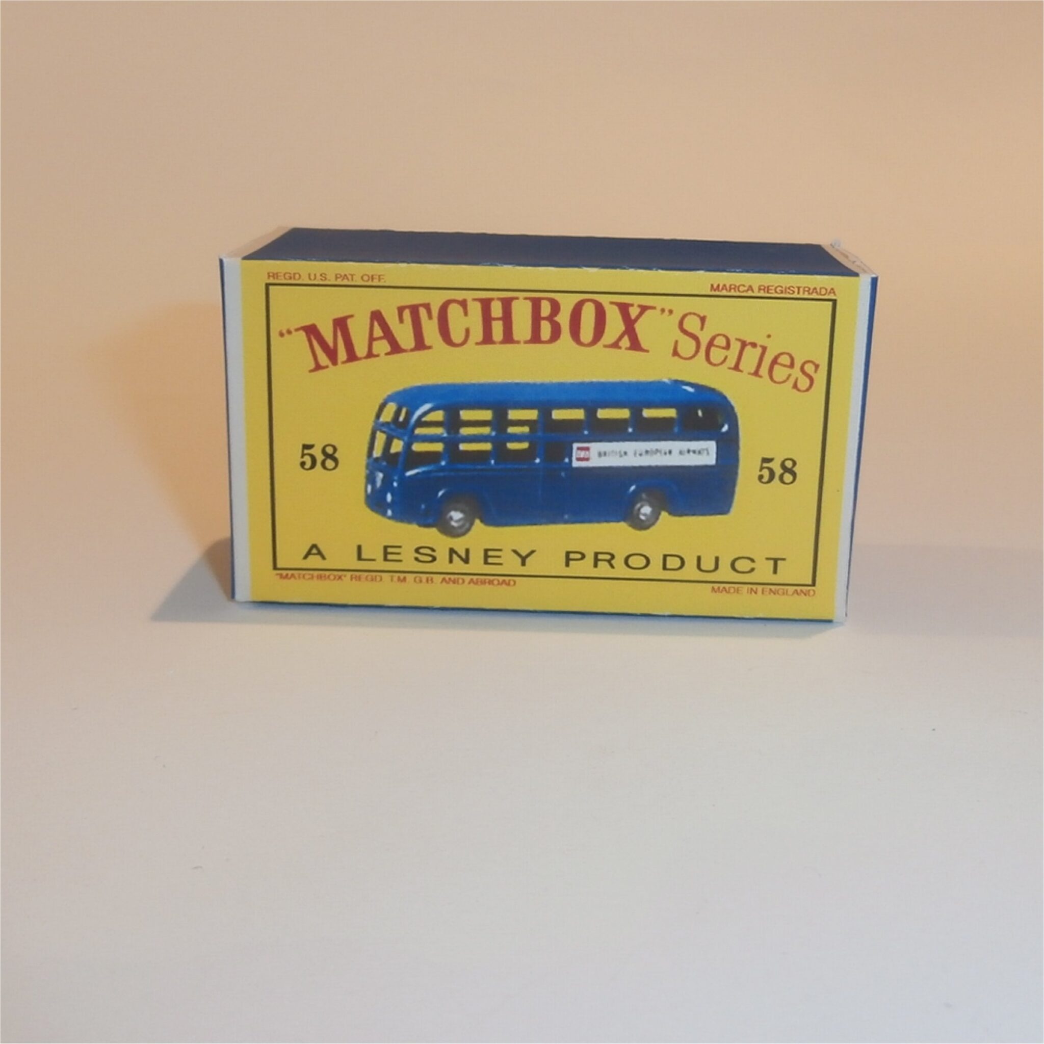 Reproduction Box Matchbox Lesney 58a AEC Bus Coach ‘BEA’ Empty D Style Repro Box