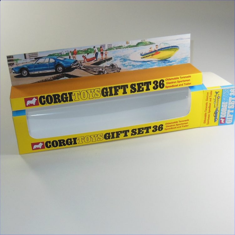 Corgi Toys Gift Set 36 Oldsmobile Toronado Glastron Boat Empty Repro Box & Tray - Image 3