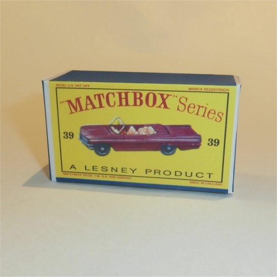 Matchbox Lesney 39b Pontiac Convertible Empty D Style Repro Box