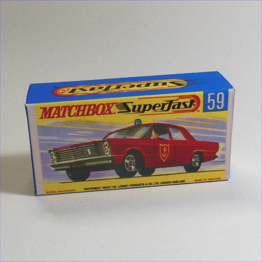 Matchbox Lesney Superfast 59d Ford Galaxie Fire Chief G Style Repro Box